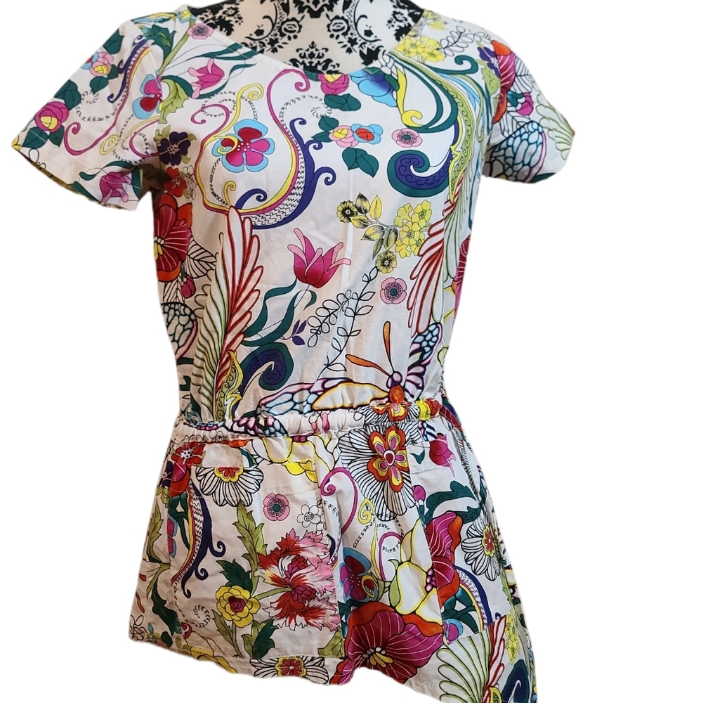 Koi asymmetrical cut scrub top